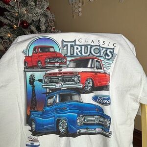 Ford Classic Trucks White T-Shirt with Red and Blue Graphics